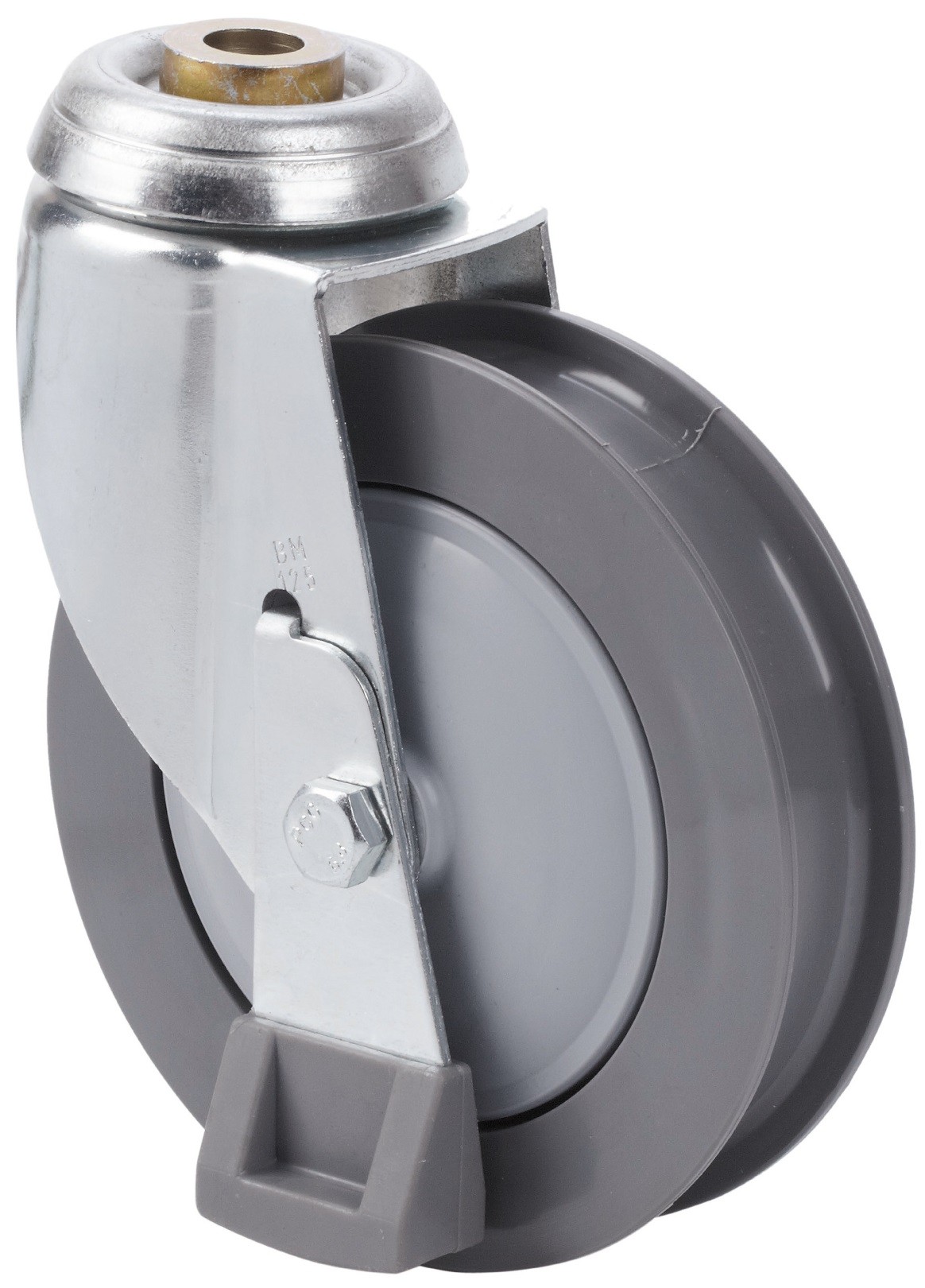 ALEX - RUEDA GIRATORIA.AGUJERO M12 C/PATAS 20MM125-MEB POLIUR.GRIS ACANALADA BOLAS