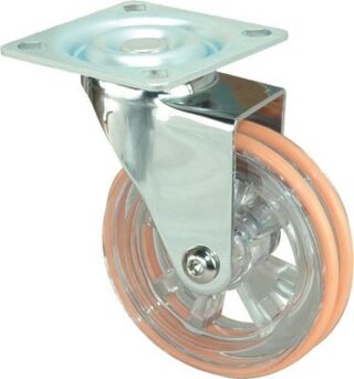 ALEX - RUEDA GIRATORIA.PLACA CROMADA PULIDA 10RD75 BANDA DOBLE POLIUR.NARANJA LISO