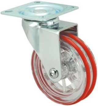 ALEX - RUEDA GIRATORIA.PLACA PULIDA 10RD75 ACRILICO TRANSP.-POLIUR.ROJO EJE LISO