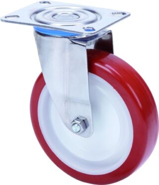 ALEX - RUEDA GIRATORIA.PLACA INOX.10ZLI125-POL POLIAMIX BLANCO-POLIUR.MARRON EJE LISO