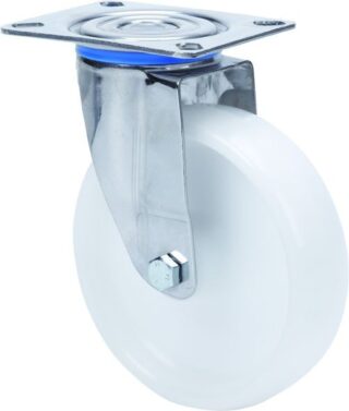 ALEX - RUEDA GIRATORIA.PLACA INOX.10ZLI125-UT POLIAMIX BLANCO EJE LISO