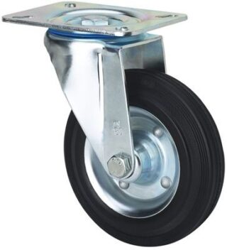 ALEX - RUEDA GIRATORIA.PLACA 10ZV100-BSR METALICO-GOMA NEGRA EJE RODILLOS