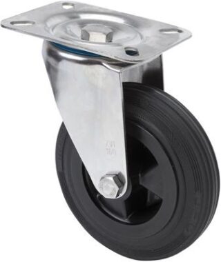 ALEX - RUEDA GIRATORIA.PLACA INOX.10ZVLI125-PSN POLIAMIX-GOMA NEGRA EJE LISO