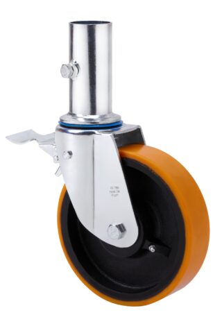 ALEX - RUEDA GIRATORIA.ANDAMIO FRENO 12TVAFD200-HUB HIERRO-POLIUR.NARANJA BOLAS