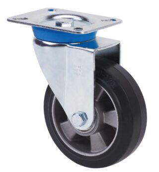 ALEX - RUEDA GIRATORIA.PLACA 10TV200-DEB ALUMINIO-GOMA NEGRA ELASTICA EJE BOLAS