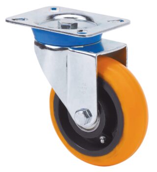 ALEX - RUEDA GIRATORIA.PLACA 10TV200-HUAB HIERRO-POLIUR.NARANJA EJE BOLAS BALONA