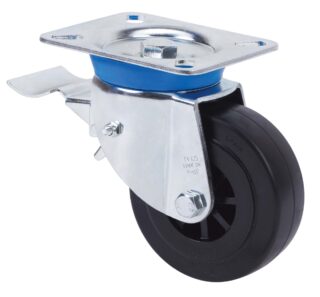 ALEX - RUEDA GIRATORIA.PLACA FRENO 10TVFD125-TPGB NYLON NEGRO-GOMA NEGRA EJE BOLAS