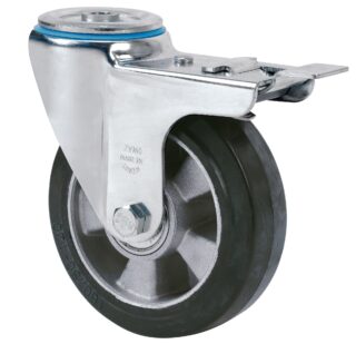 ALEX - RUEDA GIRATORIA.AGUJ.M12 FR.20ZVFD200-DEB ALUMINIO-GOMA NEGRA ELASTICA BOLAS