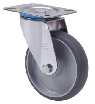 ALEX - RUEDA GIRATORIA.PLACA INOX.10ZVLI125-PGZR POLIAMIX-GOMA GRIS INYECT.RODILLOS