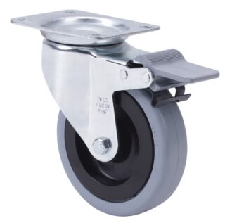 ALEX - RUEDA GIRATORIA.PLACA FRENO 10ZVLFD100-PGAN POLIAMIX-GOMA GRIS EJE LISO