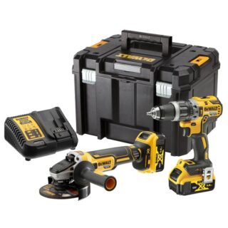 DEWALT - KIT XR 18V = DCD796 Taladro Percutor + DCG405 Amoladora + 2 baterías Li-Ion 5Ah + maletín TSTAK VI