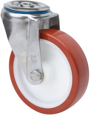 ALEX - RUEDA GIRATORIA.AGUJ.M12 INOX.20ZVLI125-POLR POLIAMIX BLANCO-POLIUR.MARRON ROD