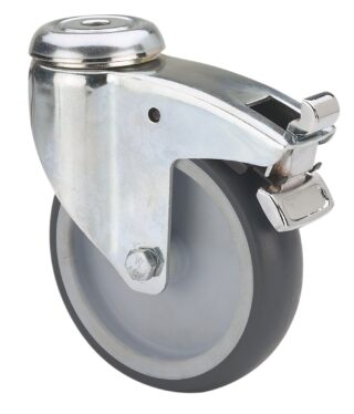 ALEX - RUEDA GIRATORIA.AGUJERO M12 FRENO 301-150-5 POLIAMIX-GOMA GRIS EJE LISO