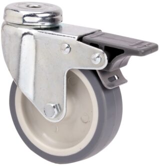 ALEX - RUEDA GIRATORIA.AGUJERO M10 FRENO 401-050-5 POLIAMIX-GOMA GRIS EJE LISO