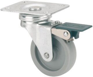 ALEX - RUEDA GIRATORIA.PLACA FRENO 602-060-3 POLIAMIX GRIS EJE LISO