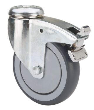 ALEX - RUEDA GIRATORIA.AGUJERO M10 FRENO 300-125-5 CP POLIAMIX-GOMA GRIS EJE BOLAS
