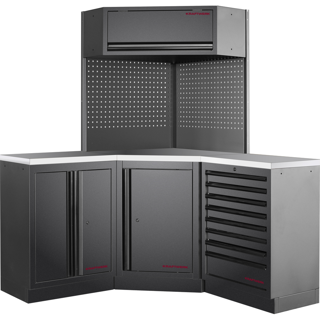 KRAFTWERK - MOBILIO BLK Mueble esquinero modular 3 elementos, Encimera Inox