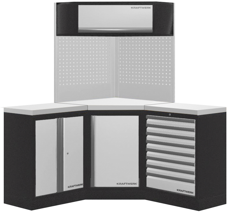 KRAFTWERK - Mueble modular 3 elementos (1 de esquina) - Encimera Acero Inox -