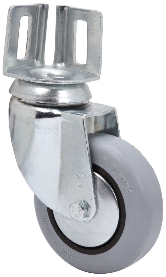 ALEX - RUEDA GIRATORIA.PLETINA ANGULAR 16BH60CP-PGIA POLIAMIX-GOMA GRIS EJE LISO