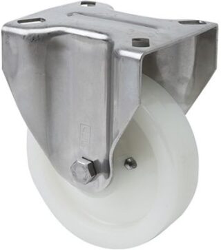 ALEX - RUEDA FIJA INOX.17ZVI125-FTE NYLON BLANCO EXTRAFUERTE EJE LISO
