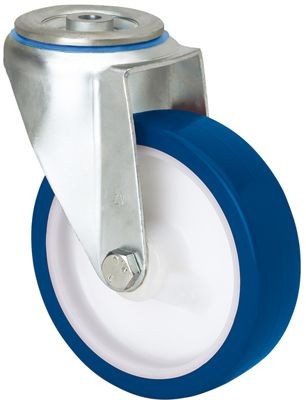 ALEX - RUEDA GIRATORIA.AGUJERO M12 20ZV125-POA POLIAMIX BLANCO-POLIUR.AZUL EJE LISO