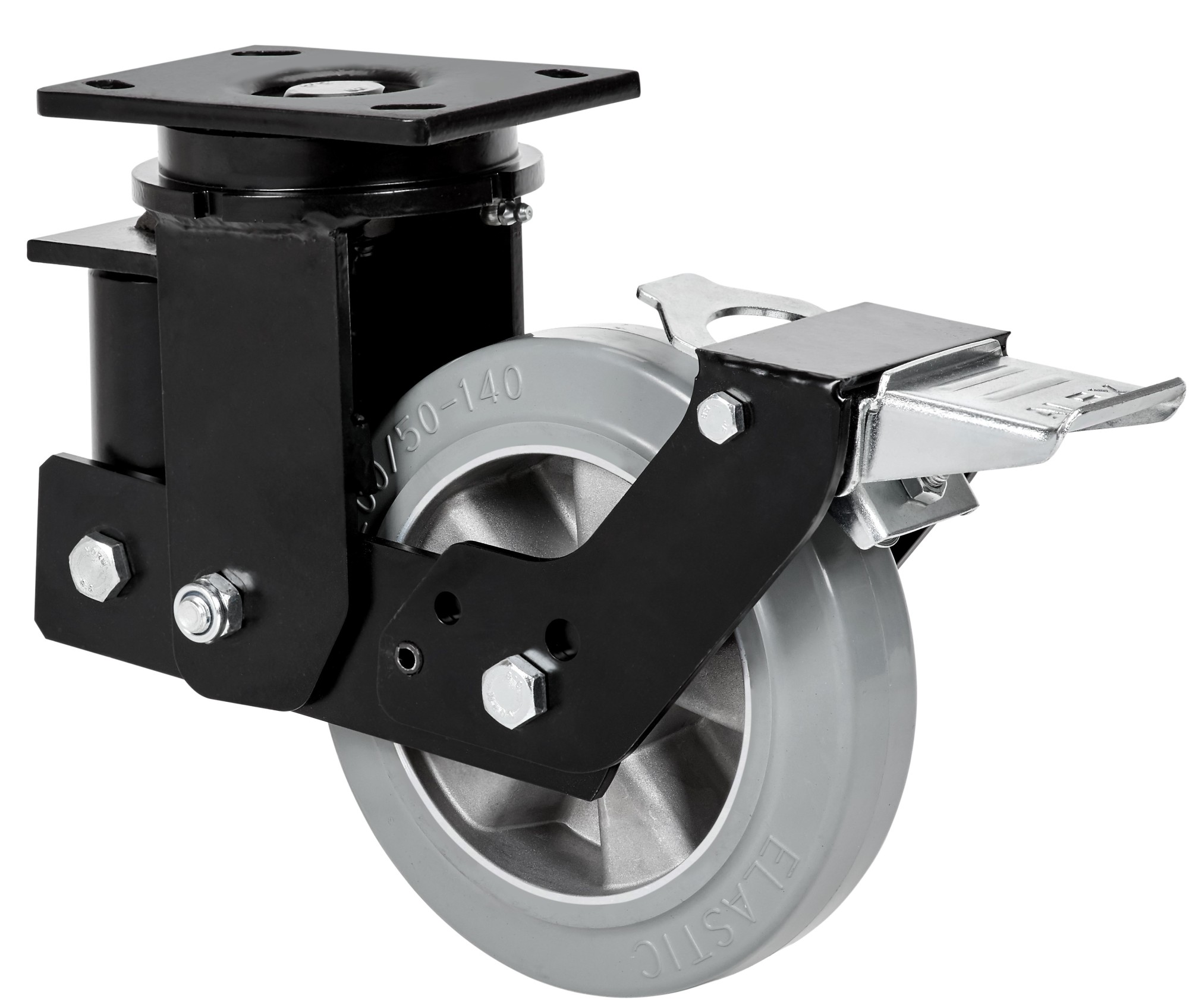 ALEX - RUEDA GIRATORIA.PLACA FR.10HLSBFN200-DEGB SUSPENSION GOMA GRIS ELASTICA BOLAS