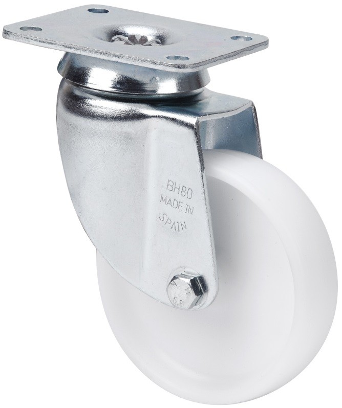 ALEX - RUEDA GIRATORIA.PLACA 10BH100-SL PLASTICO BLANCO EJE LISO