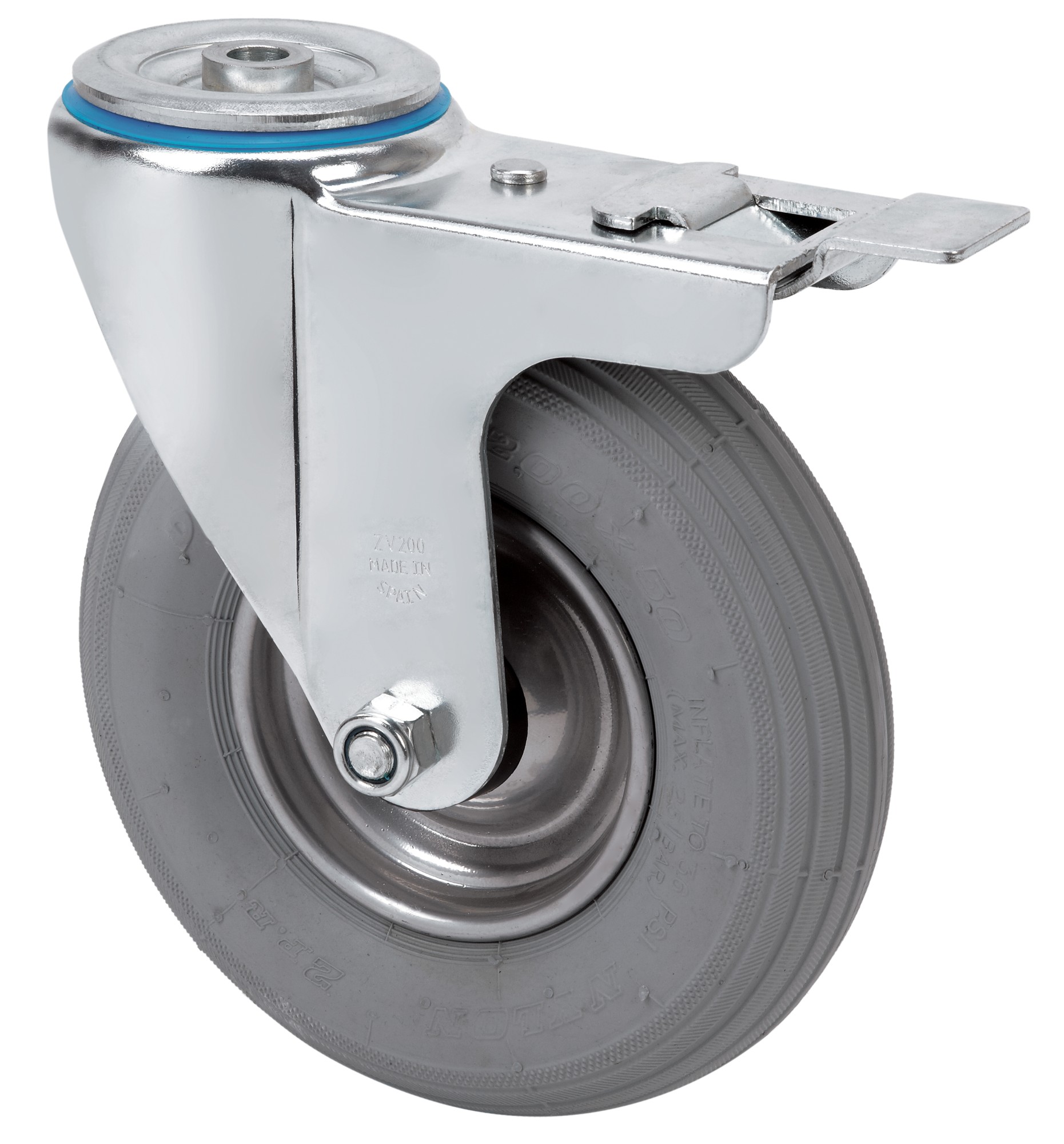 ALEX - RUEDA GIRATORIA.AGUJERO M12 FRENO 20ZVFD200-RILR METALICO-NEUMATICA GRIS RODIL