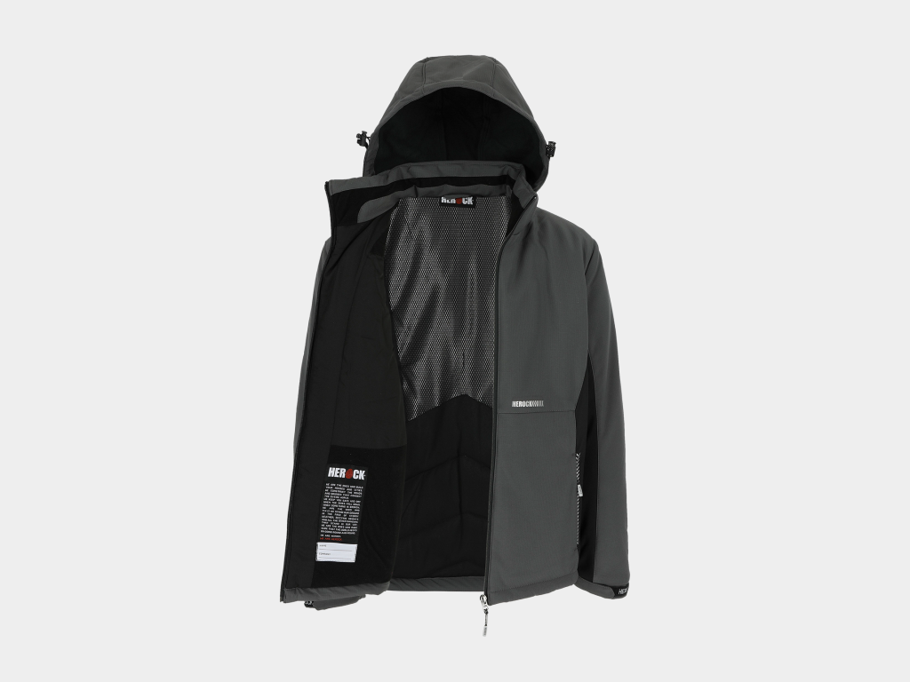 Herock - CHAQUETA TARIS - L GRIS ANTRACITA/NEGRO Tejido laminado: 300 g/m² - Exterior: 100% poliéster Ripstop con estiramiento mecánico - Interior: 100% microfelpa de poliéster - Acolchado: 100% poliéster - Forro: 100% poliéster - Forro interior reflectante de calor: 100% malla de poliéster - Imagen 4