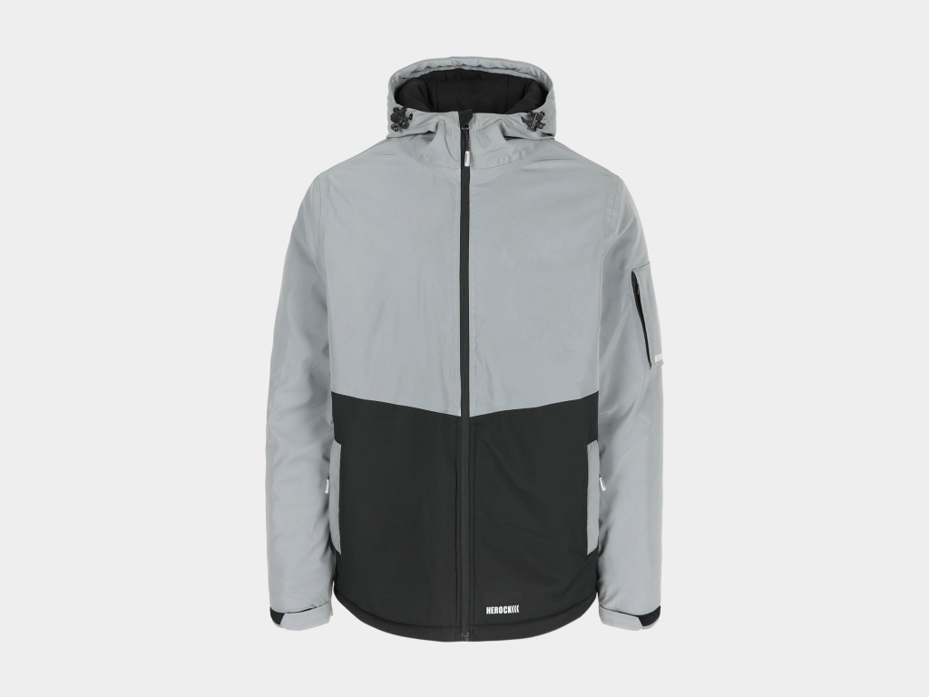 Herock - CHAQUETA FLUXUS - L GRIS REFLECTANTE/NEGRO Tejido reflectante 100% poliéster + menbrana TPU, Tejido contraste sarga 100% poliéster elástico + TPU