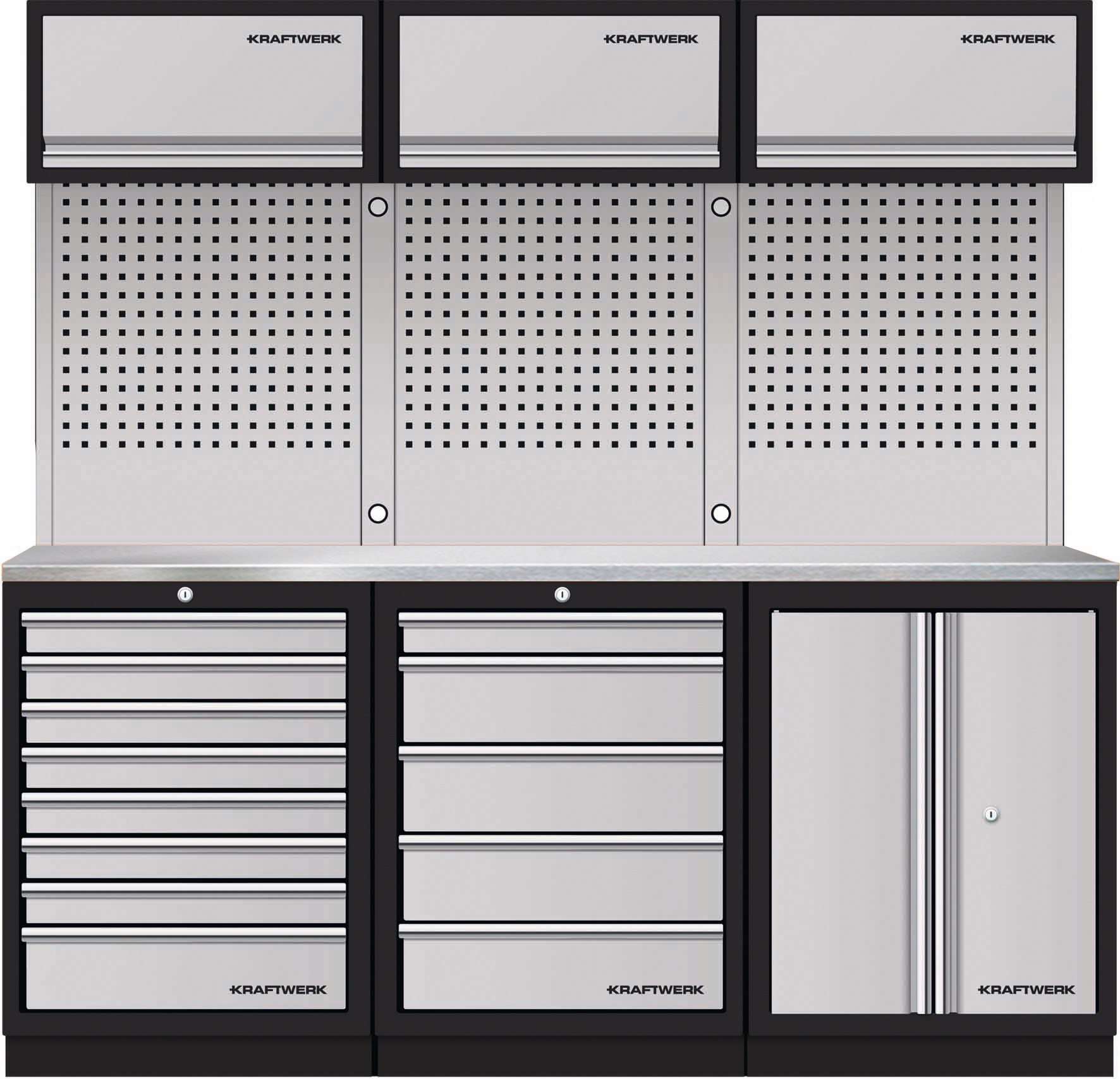 KRAFTWERK - MOBILIO, Mueble modular 3 elementos, 2000x2040x488 Encimera Acero Inox.