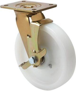 ALEX - RUEDA GIRATORIA.PLACA FRENO 10SLFN100-FT NYLON BLANCO EXTRAFUERTE EJE LISO