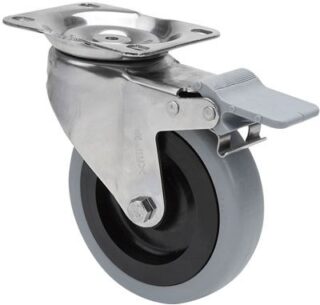 ALEX - RUEDA GIRATORIA.PLACA FRENO INOX.10ZVLIFD125-PGAN POLIAMIX-GOMA GRIS EJE LISO