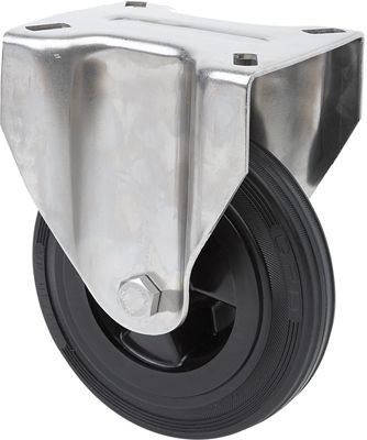 ALEX - RUEDA FIJA INOX.17ZVI200-PSR POLIAMIX-GOMA NEGRA EJE RODILLOS