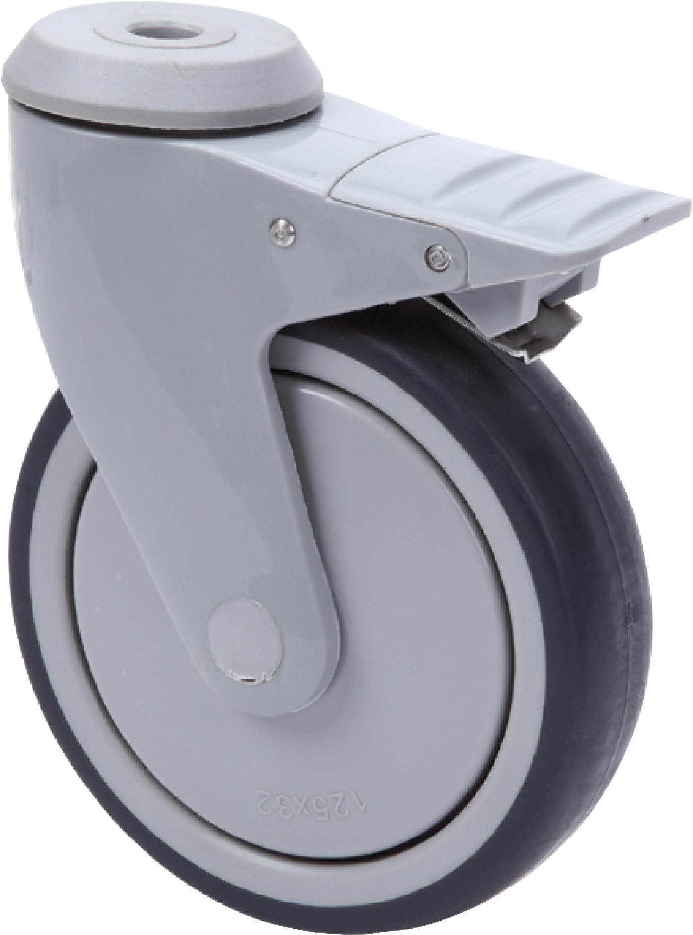 ALEX - RUEDA GIRATORIA.AGUJERO M12 FRENO PLASTICO 20ANFD125CP-AN POLIUR.GRIS BOLAS