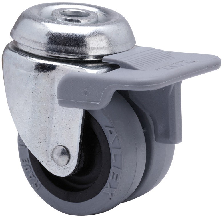 ALEX - RUEDA GIRATORIA.AGUJERO M10 FRENO 20IFNR50-PGI POLIAMIX-GOMA GRIS (DOBLE) LISO