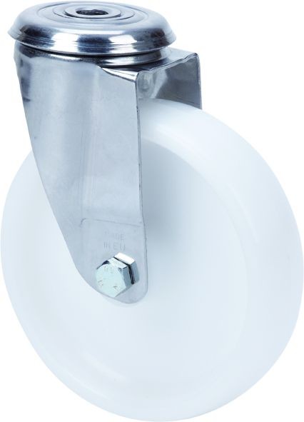 ALEX - RUEDA GIRATORIA.AGUJERO M12 INOX.20ZLI80-UT POLIAMIX BLANCO EJE LISO