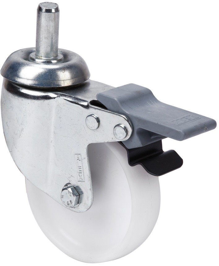 ALEX - RUEDA GIRATORIA.ESPIGA LISA M12x30 FRENO 33BHFD80-SL PLASTICO BLANCO EJE LISO