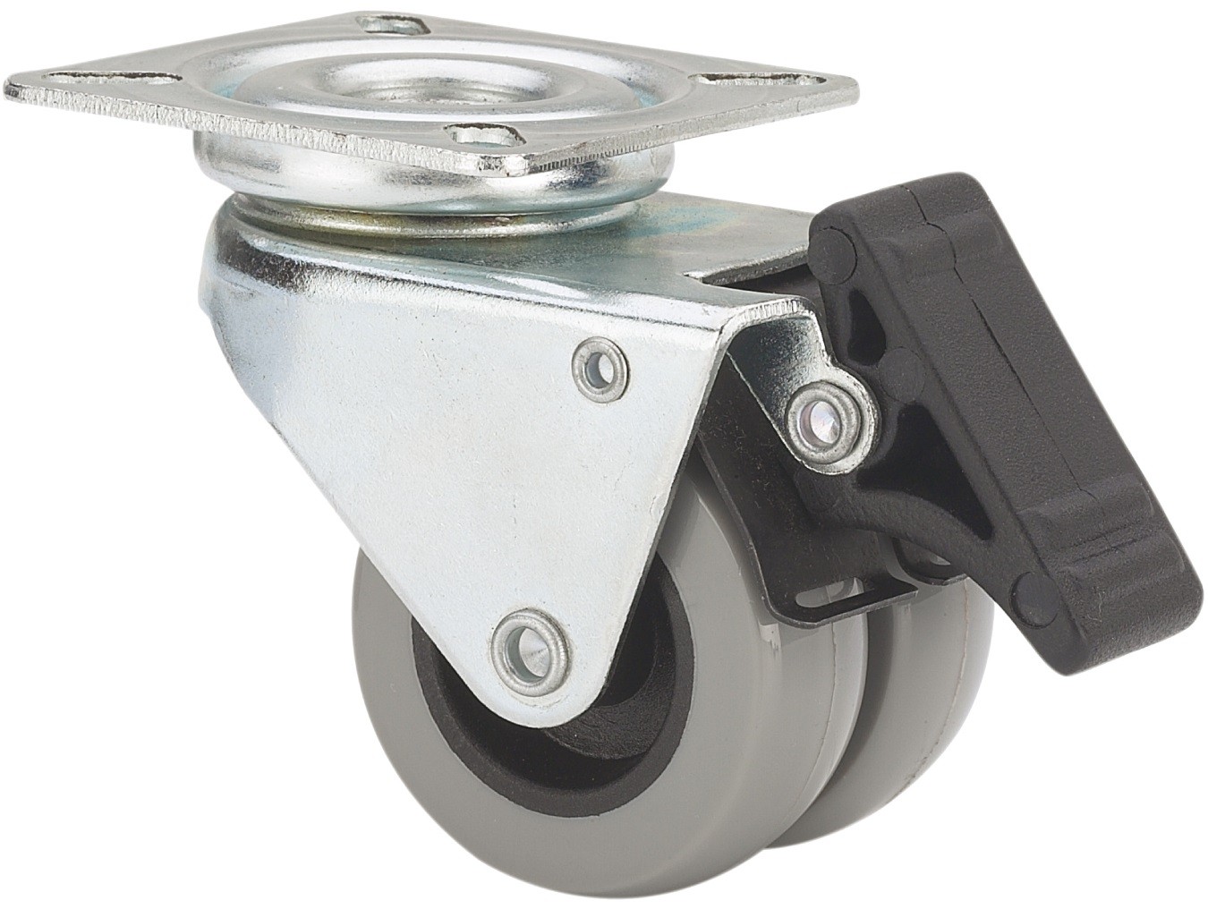 ALEX - RUEDA GIRATORIA.PLACA FRENO 410-050-3 POLIAMIX-GOMA GRIS (DOBLE) EJE LISO