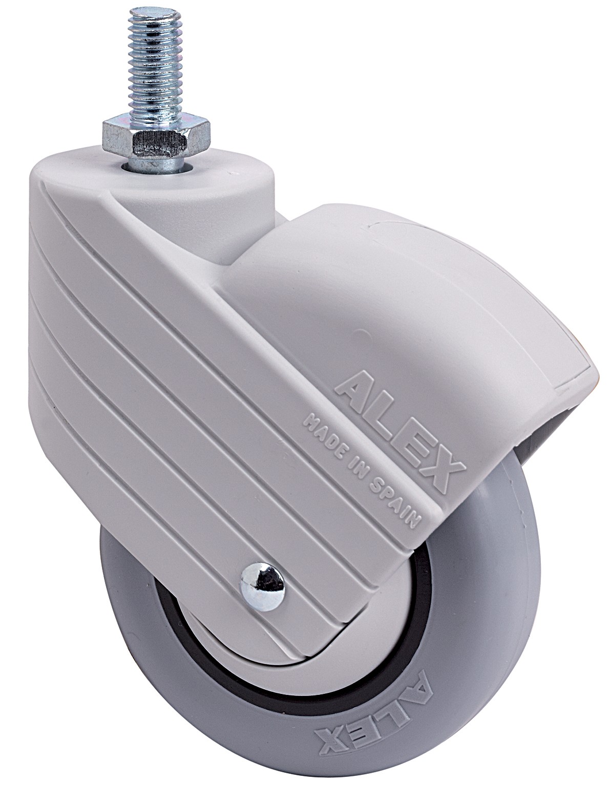 ALEX - RUEDA GIRATORIA.ESPIGA ROSC.M10x20 GRIS 50HP80CP-PGI POLIAMIX-GOMA GRIS LISO