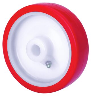 ALEX - RUEDA PO100-12-40 NUCLEO NYLON BLANCO Y BANDA POLIUR.ROJO EJE LISO