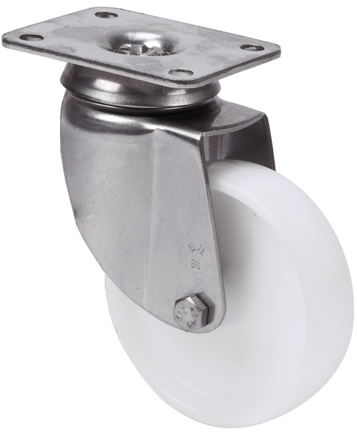 ALEX - RUEDA GIRATORIA.PLACA INOX.10BHI60-BP PLASTICO BLANCO EJE LISO