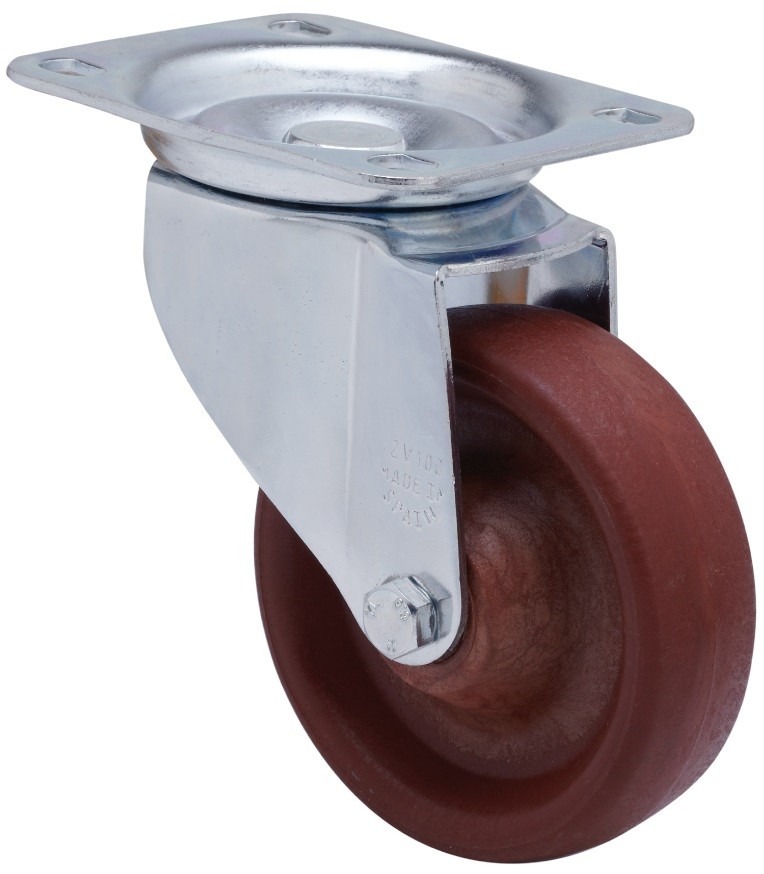 ALEX - RUEDA GIRATORIA.PLACA 10ZV100-TD RESINA MARRON EJE LISO