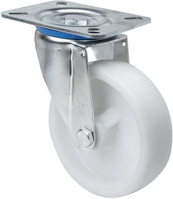 ALEX - RUEDA GIRATORIA.PLACA 10ZV125-UT POLIAMIX BLANCO EJE LISO