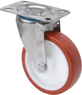 ALEX - RUEDA GIRATORIA.PLACA INOX.10ZVLI125-POL POLIAMIX BLANCO-POLIUR.MARRON LISO