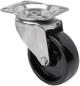 ALEX - RUEDA GIRATORIA.PLACA INOX.10ZVI100-TT RESINA NEGRA EJE LISO