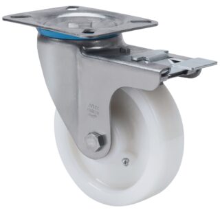 ALEX - RUEDA GIRATORIA.PLACA FRENO INOX.10ZVLIFD80-FT NYLON BLANCO EXTRAFUERTE LISO