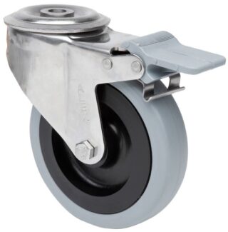 ALEX - RUEDA GIRATORIA.AGUJ.M12 FRENO INOX.20ZVLIFD125-PGAN POLIAMIX-GOMA GRIS LISO