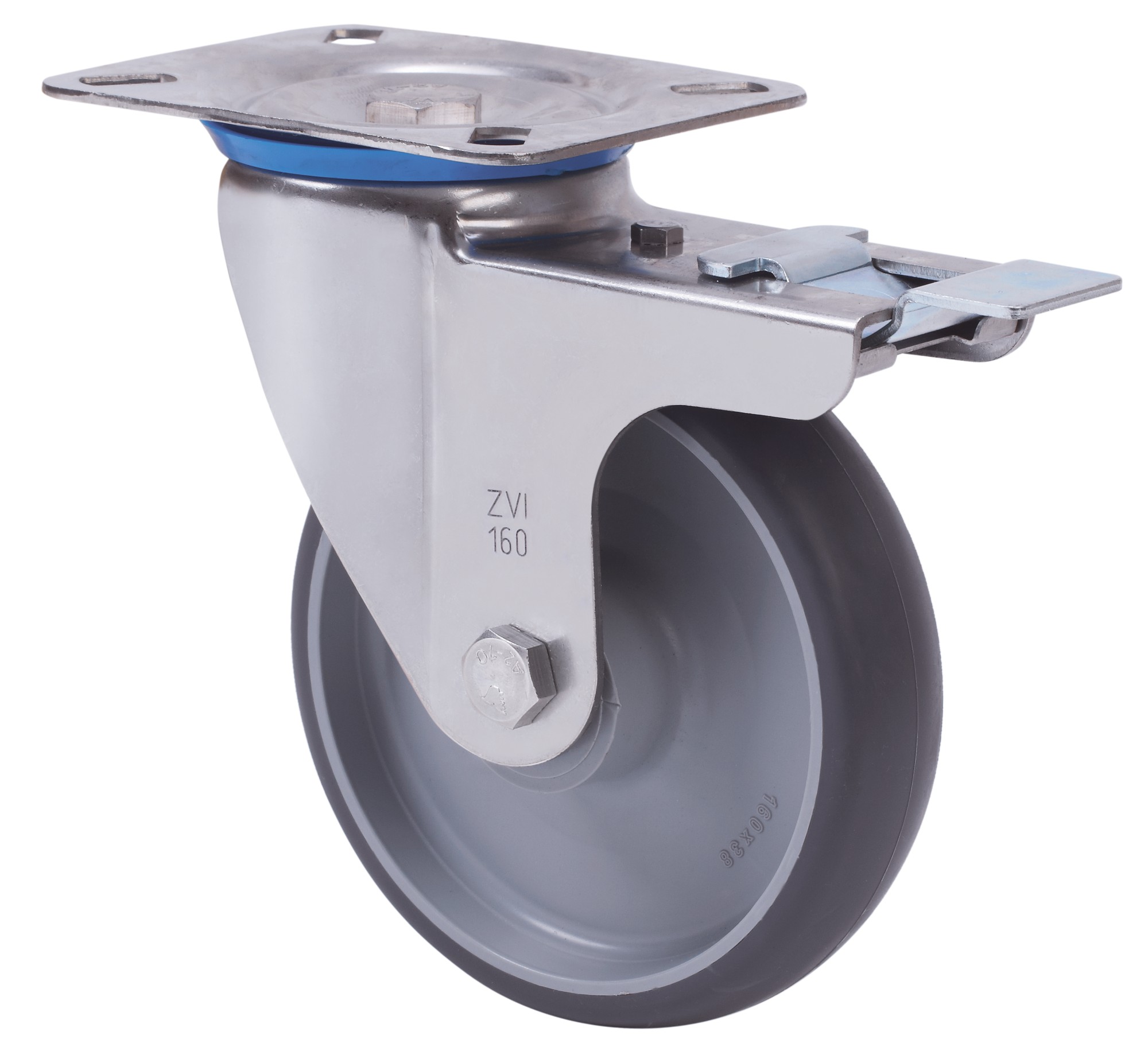 ALEX - RUEDA GIRATORIA.PLACA FR.INOX.10ZVLIFD125-PGZN POLIAMIX-GOMA GRIS INYECT.LISO