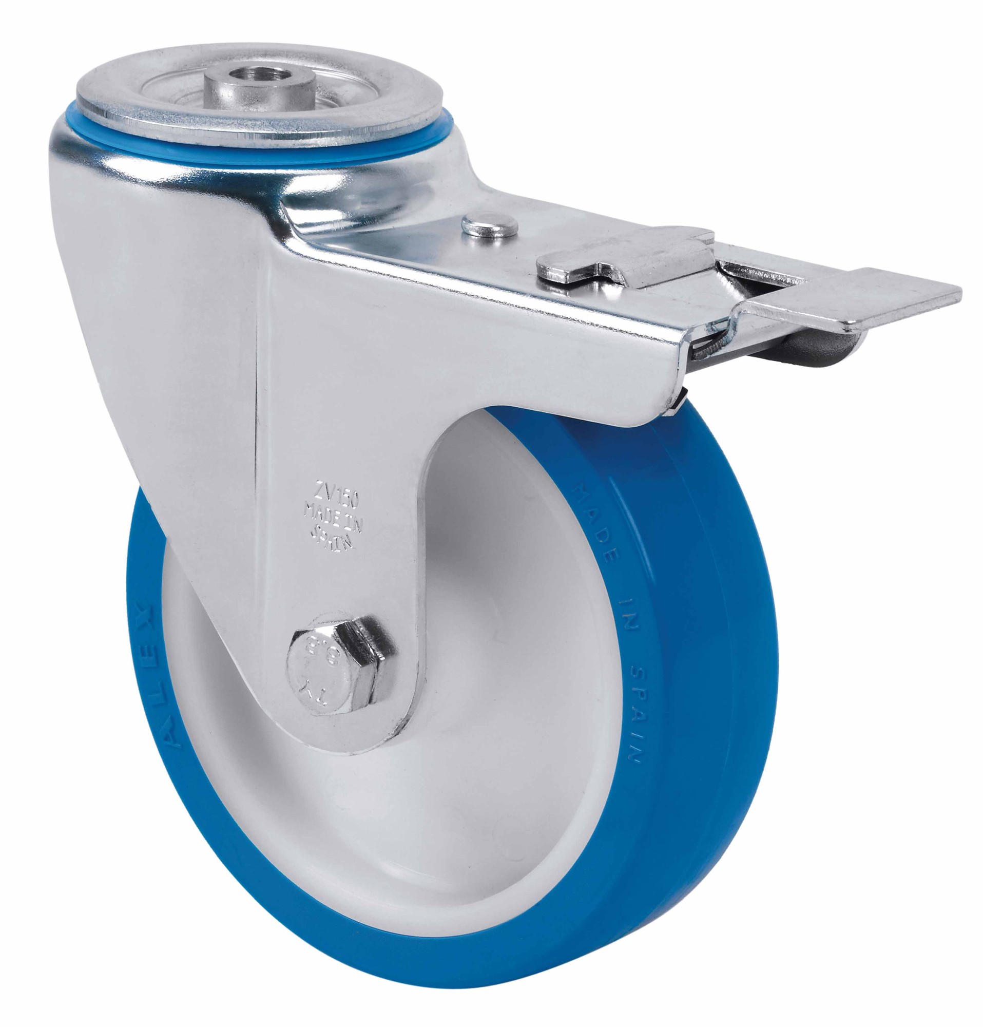 ALEX - RUEDA GIRATORIA.AGUJ.M12 FR.INOX.20ZVLIFD125-POA POLIAMIX BL.-POLIUR.AZUL LISO